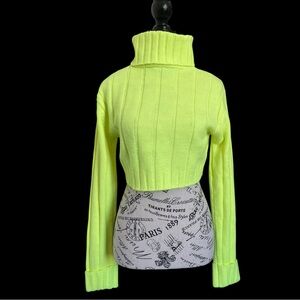 Hera Collection Neon Yellow Crop Turtleneck Ribbed Sweater Top Size M